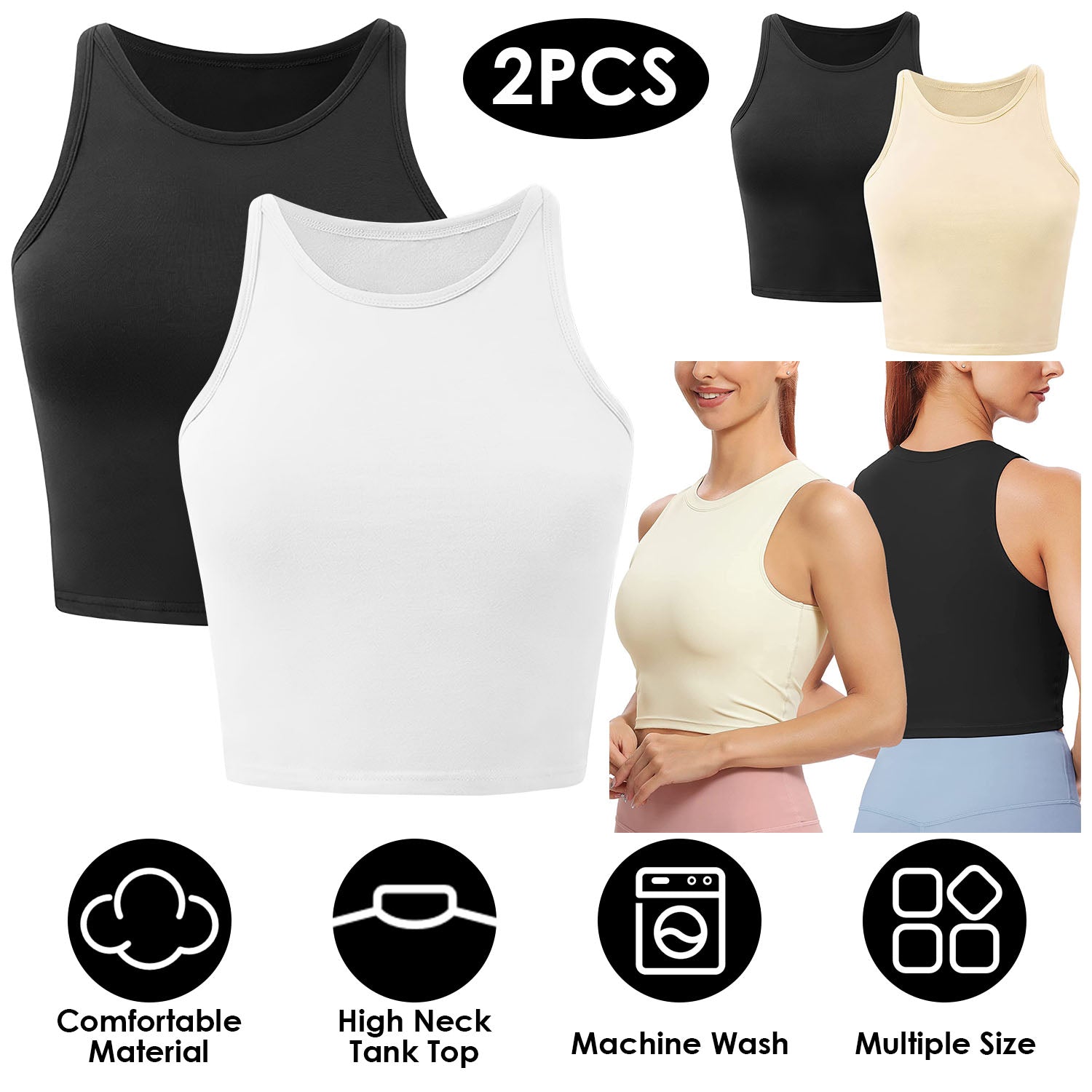 Women Sleeveless Cropped Tank Top High Neck Crop Racer Back Workout Top Machine