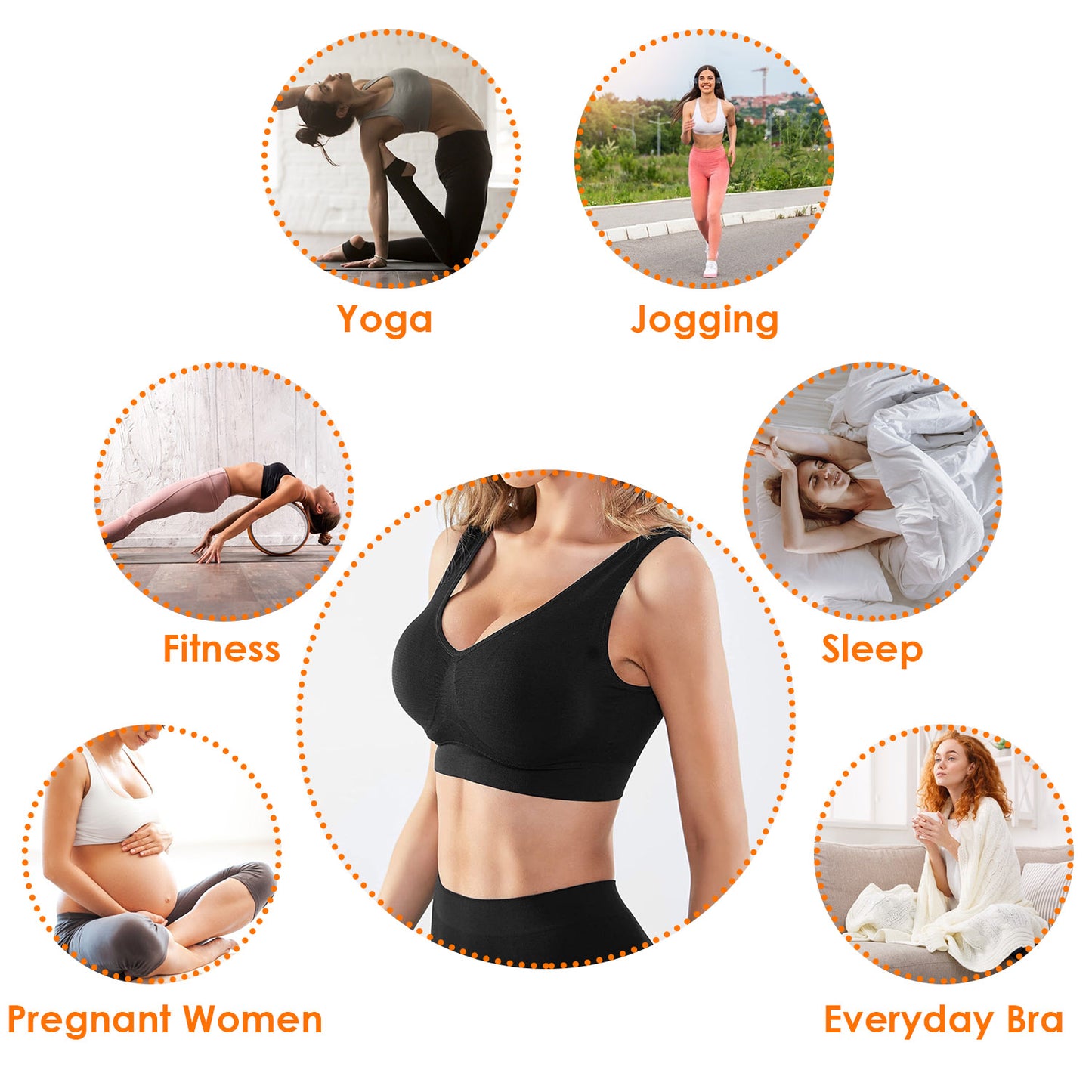3 Pack Sport Bras For Women Seamless Wire-free Bra Light Support Tank Tops For