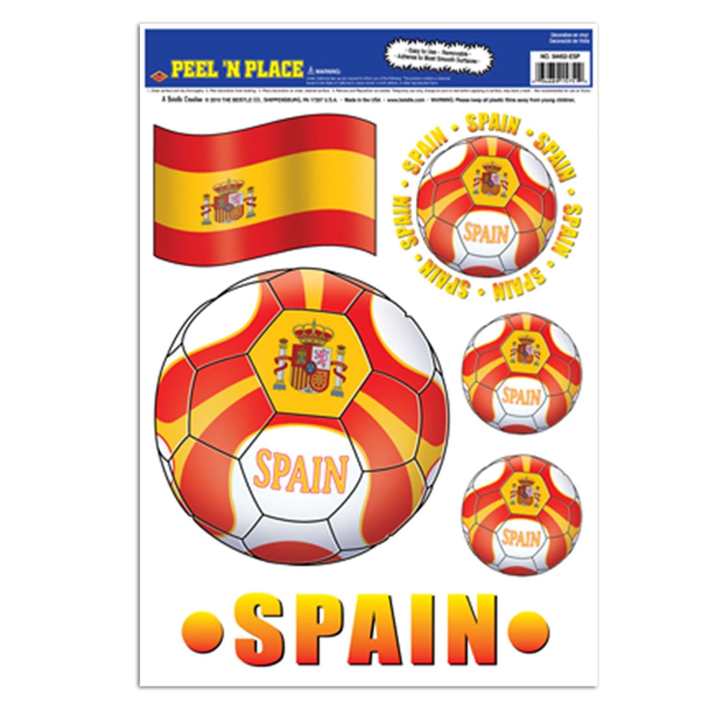 Beistle Spain Soccer Peel 'N Place | Party Supply | Decoration