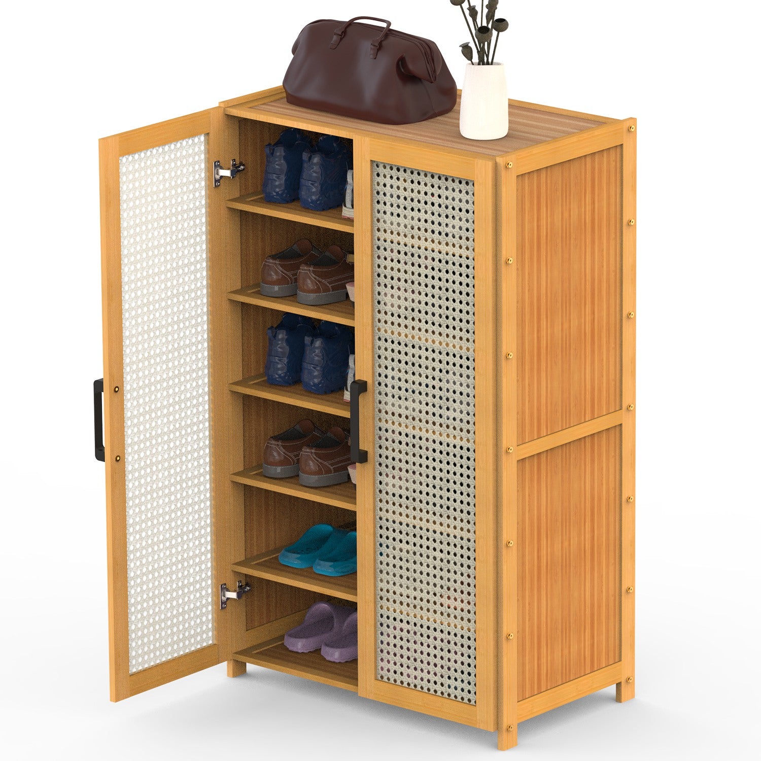 6-Tier Shoe Cabinet with Bamboo Shoe Rack Freestanding Shoe Organizer with 2