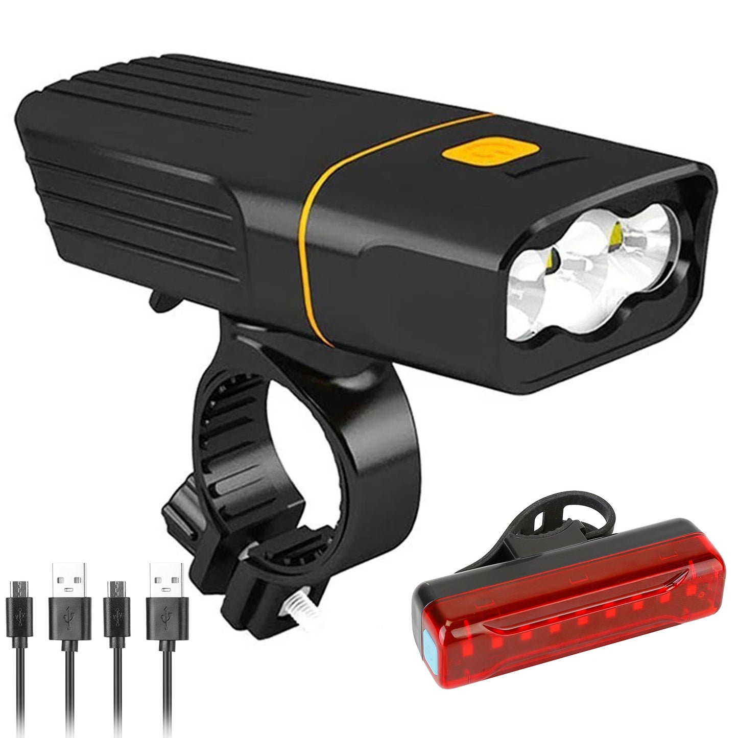 Super Bright Bike Light Set USB Rechargeable Headlight Taillight Set Waterproof