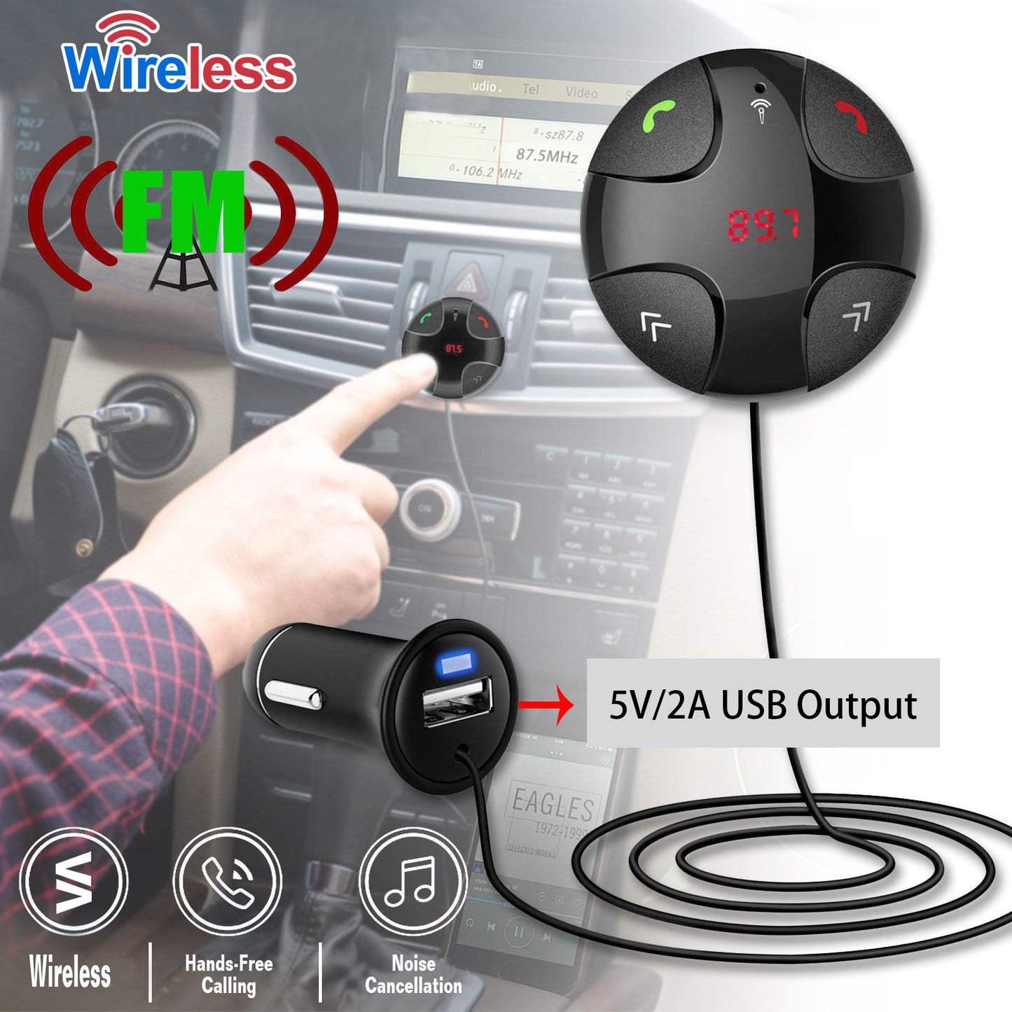 Wireless FM Transmitter wireless 4.2 Car Kit Fast USB Charge Hands-free Call
