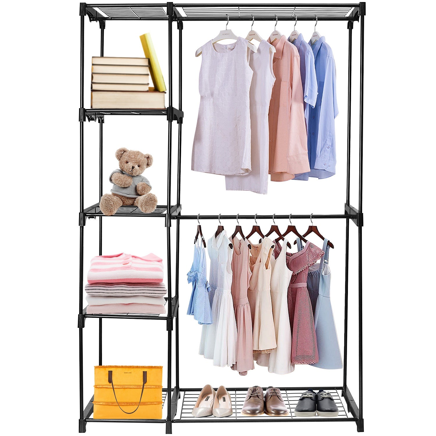 Metal Closet Deluxe Double Rod Freestanding Closet Clothes Storage Organizer