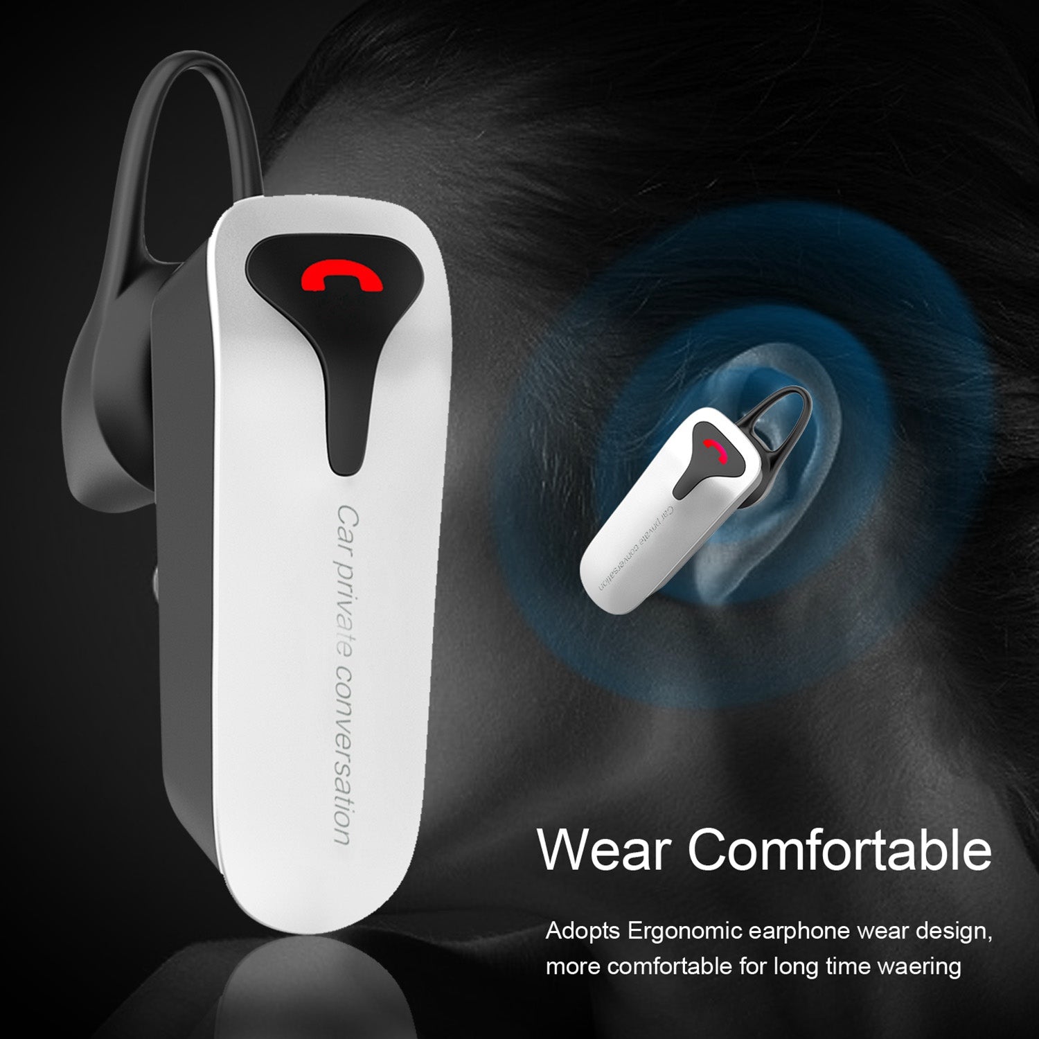 Car FM Transmitter w/ Wireless Earpiece 2 USB Charge Ports Hands-free Call MP3