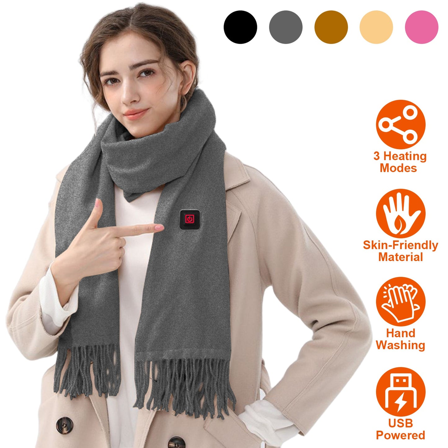Electric Heated Winter Scarf USB Heating Neck Wrap Unisex Heated Neck Shawl