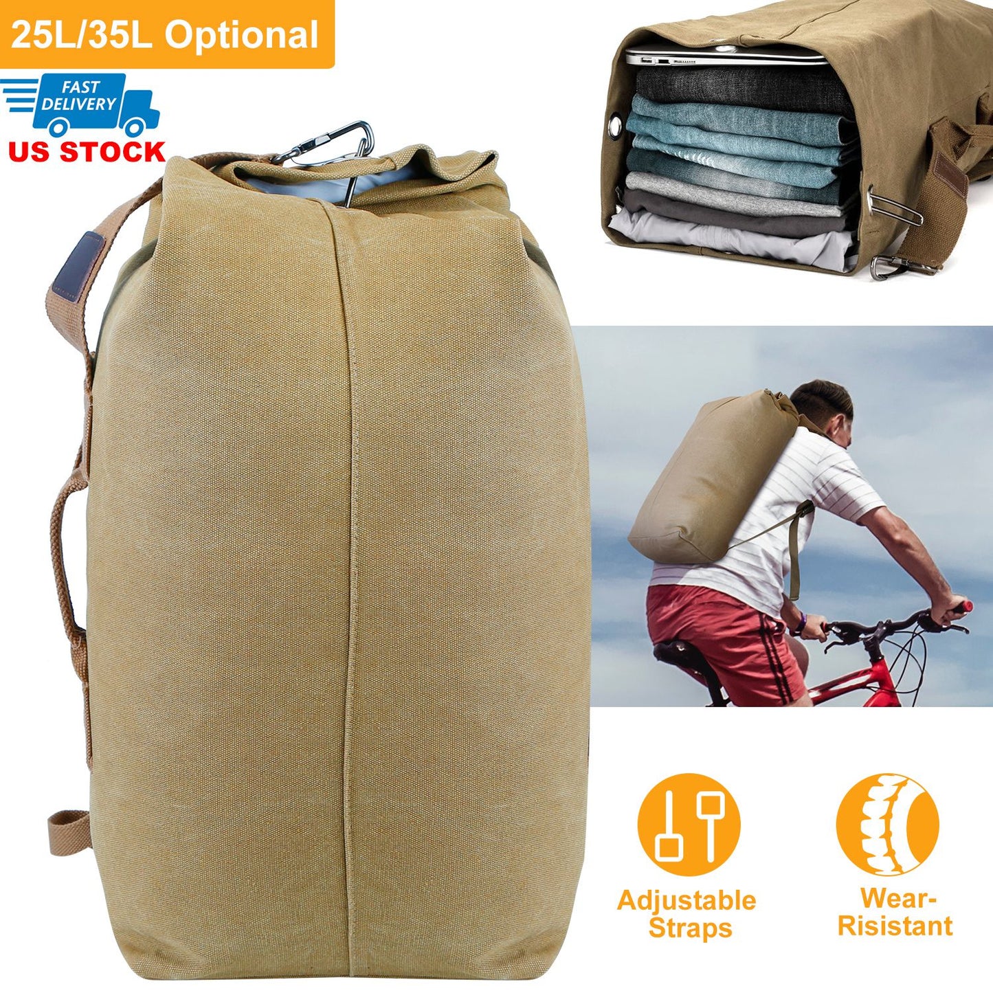 Canvas Backpack Outdoors 25L Travel Laptop Bag Camping Hiking Tactical Military
