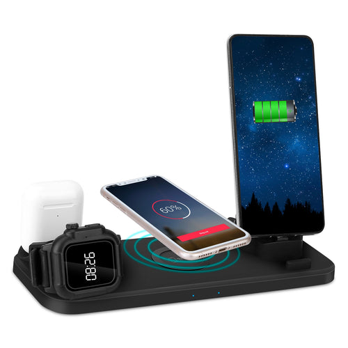 6 In 1 Qi Wireless Charger 10W Fast Charging Station Fit For iWatch 5/4/3/2/1