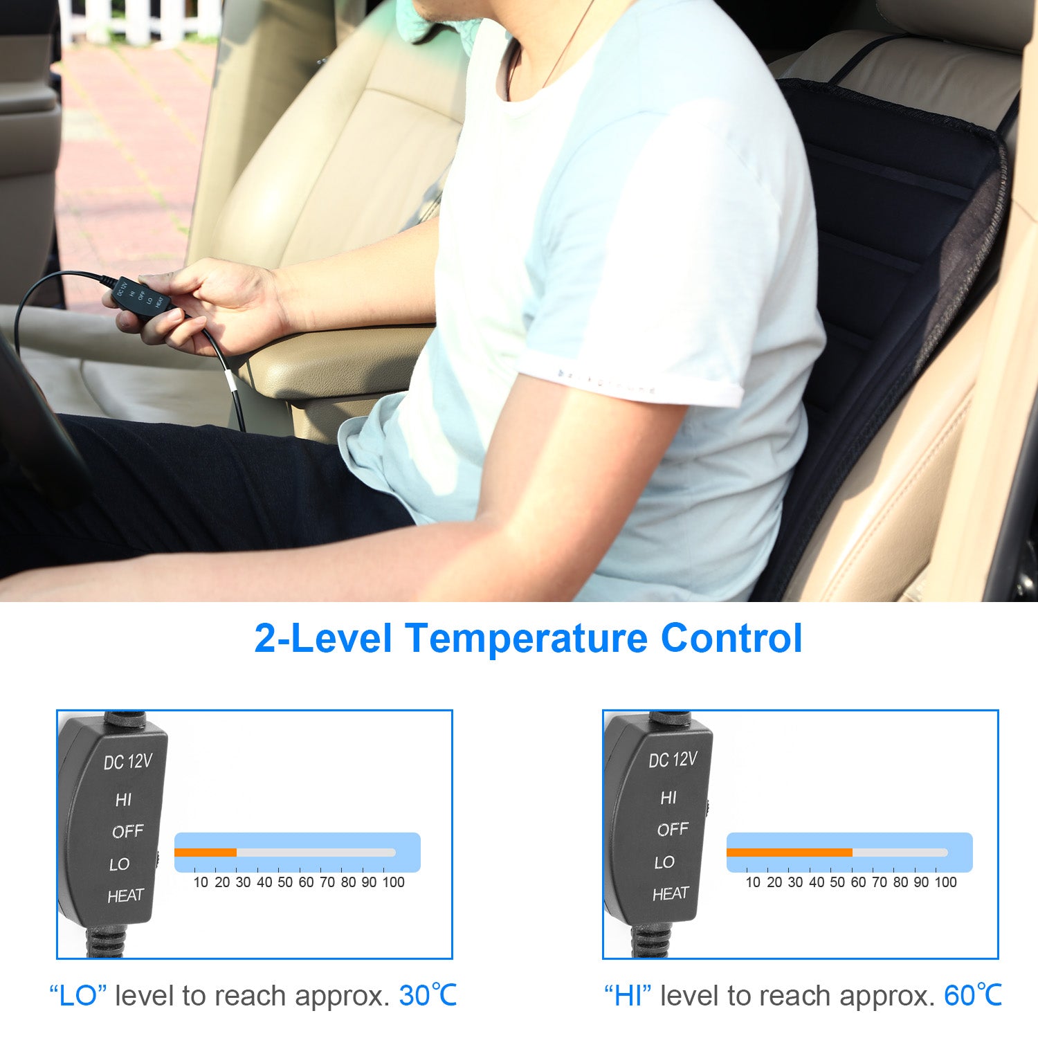 Heated Car Seat Cushion 12V Auto Seat Cover Warmer with Adjustable Temperature