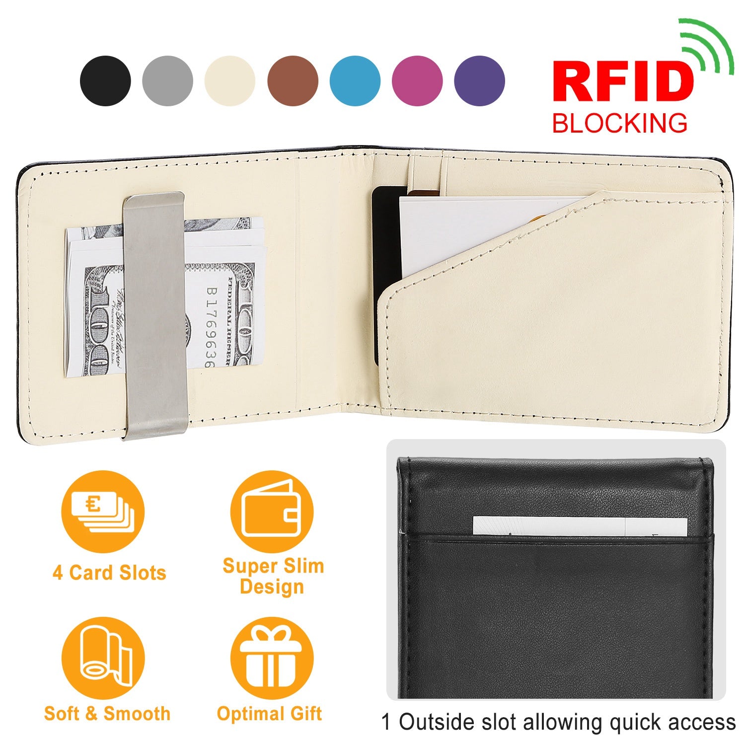 Unisex PU Leather Wallet RFID Blocking Slim Bifold Credit Card Holder with