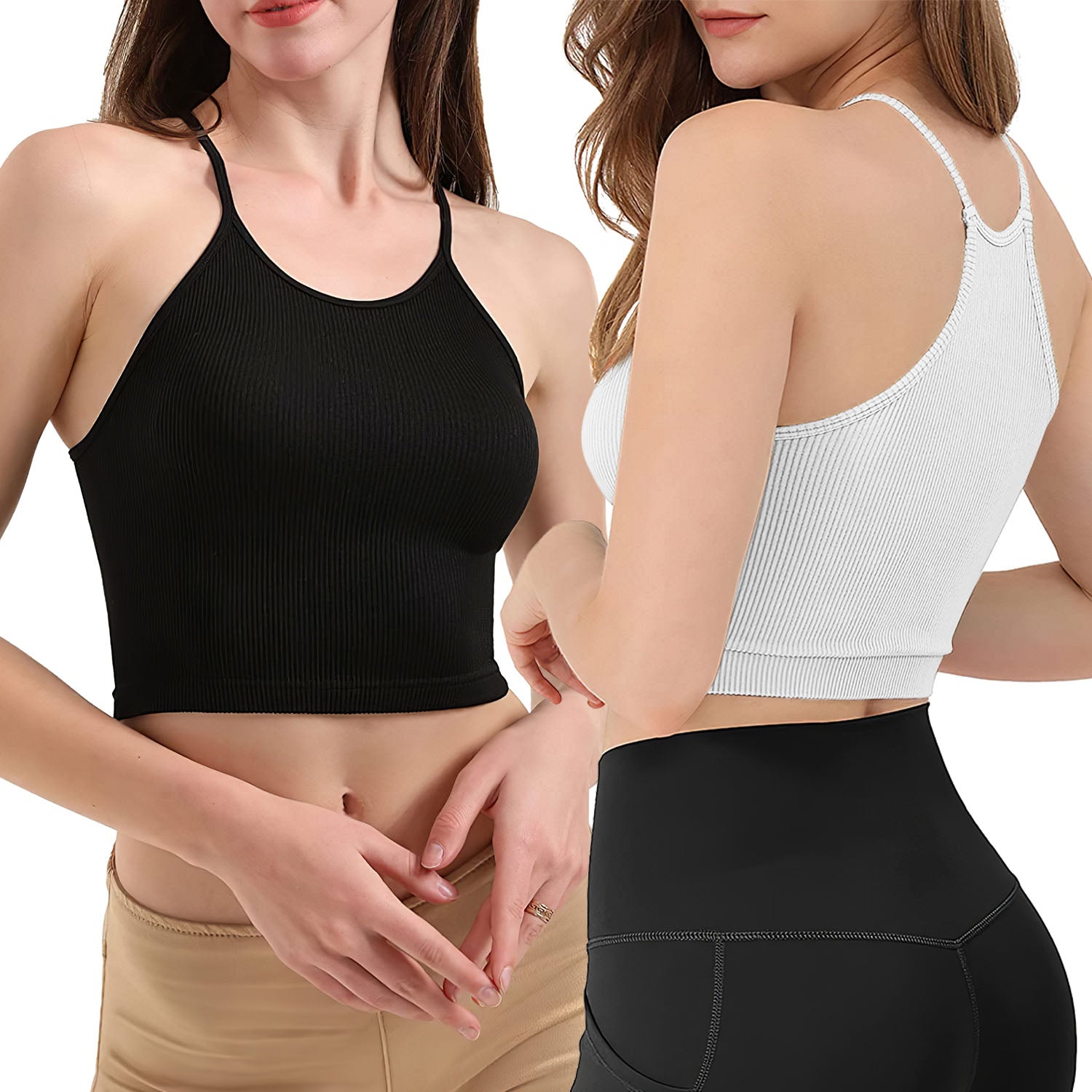 3 Pack Women Crop Basic Tank Top Ribbed Knit Sleeveless Round Neck 9 Color