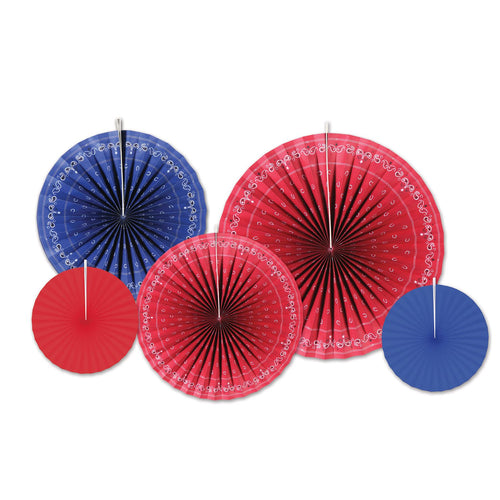 Beistle Bandana Accordion Paper Fans - Western | Party Supply | Decoration