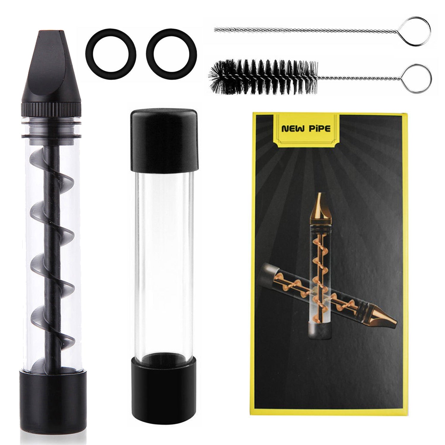 Glass Blunt Pipe Twisty 7-in-1 Grinder Blunt Kit w/ Smoking Metal Tip Cleaning