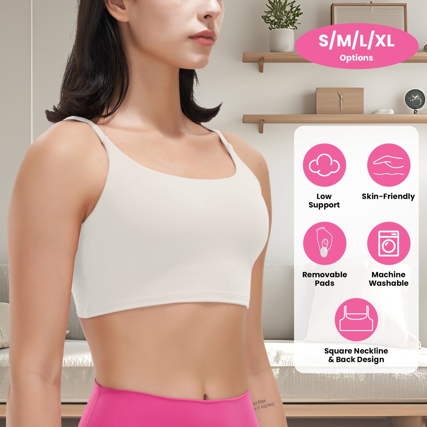 Women Strap Sport Bras Padded Strappy Crop Square Neck Low Impact Bras Sexy