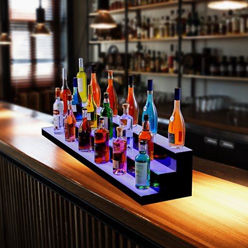 LED Lighted Liquor Bottle Display Bar Shelf RF & App Control 60" 3-Step