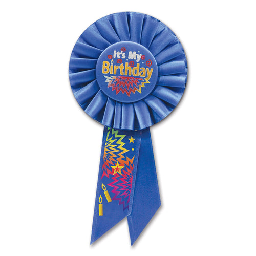 Beistle Blue It's My Birthday Rosette Ribbon | Party Supply | Decoration