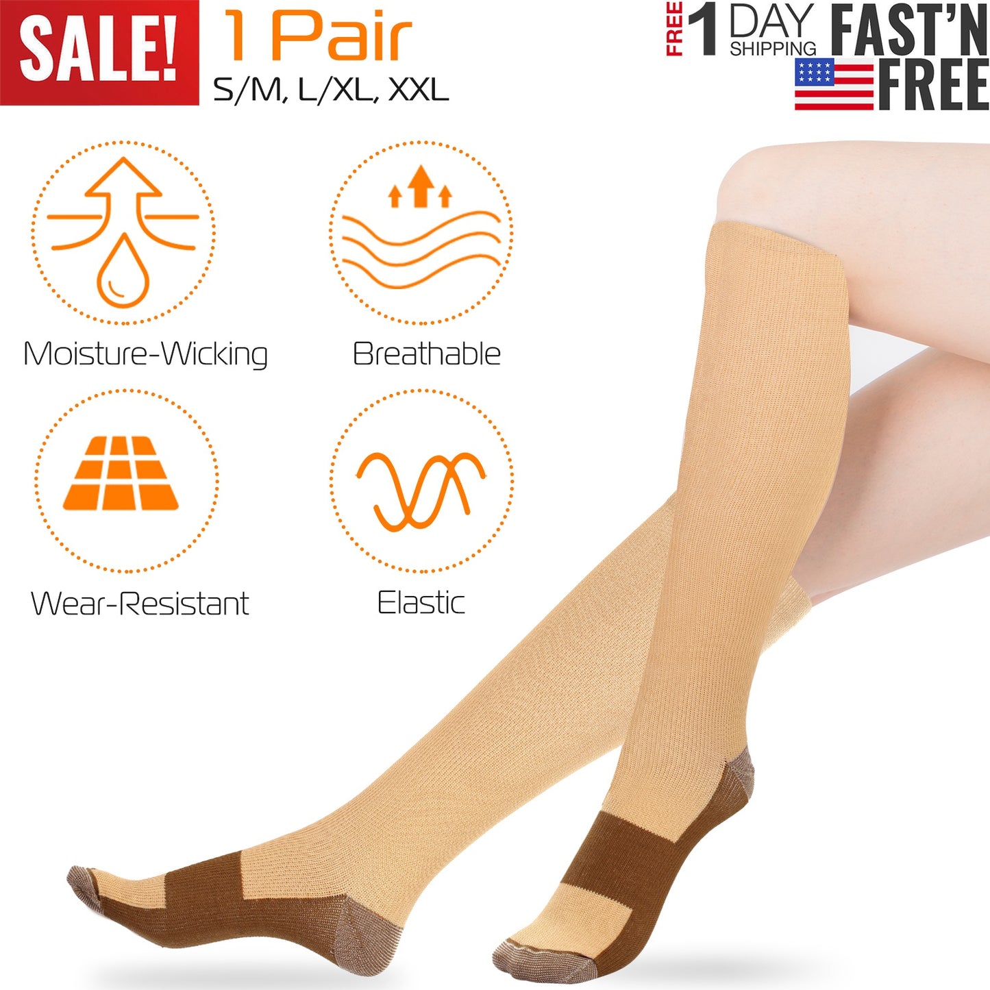 Unisex Copper Compression Socks Women Man Durable Hose Graduated Support Socks