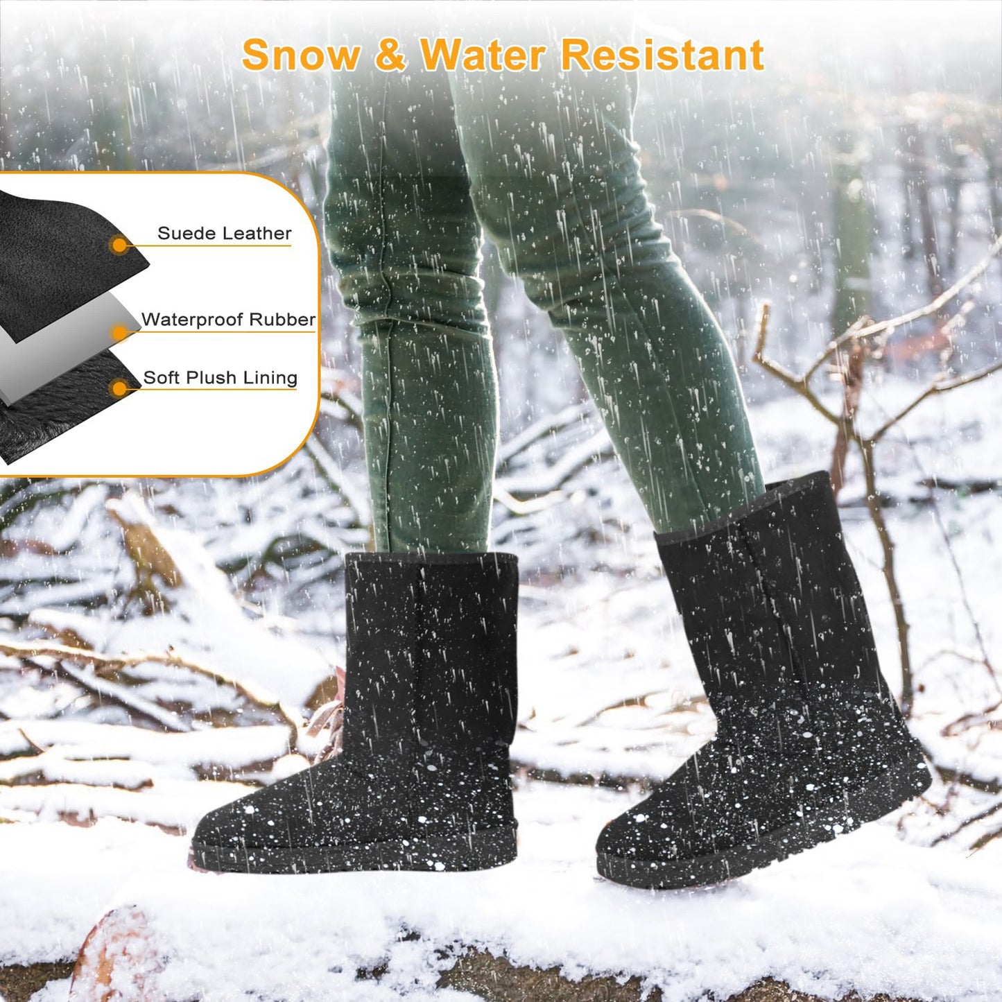 Women Ladies Snow Boots Waterproof Faux Suede Mid-Calf Boots Fur Warm Lining