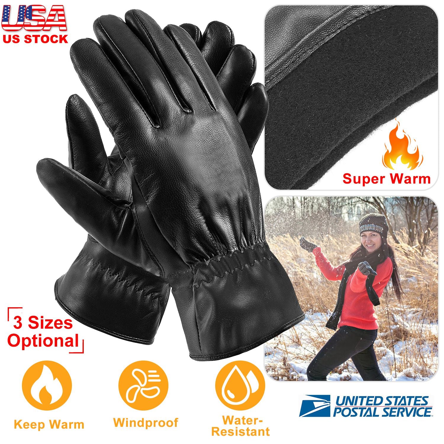 Unisex Leather Winter Warm Gloves Outdoor Windproof Soft Gloves Cycling Skiing