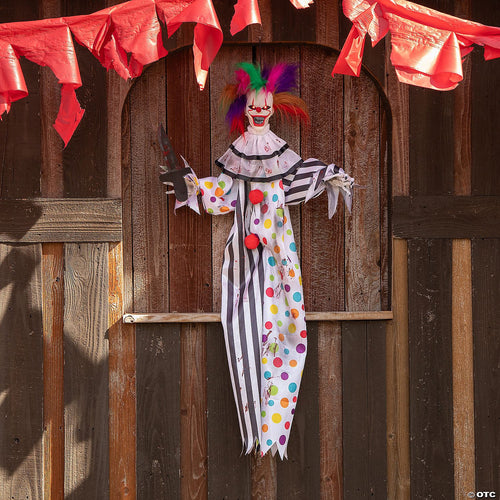 4 Ft. Hanging Animated Clown with Multicolored Hair Halloween Decoration