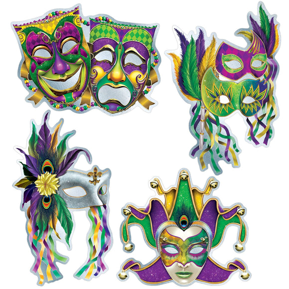 Beistle Foil Mardi Gras Mask Cutouts  (4/Pkg) Party Supply Decoration : Mardi Gras