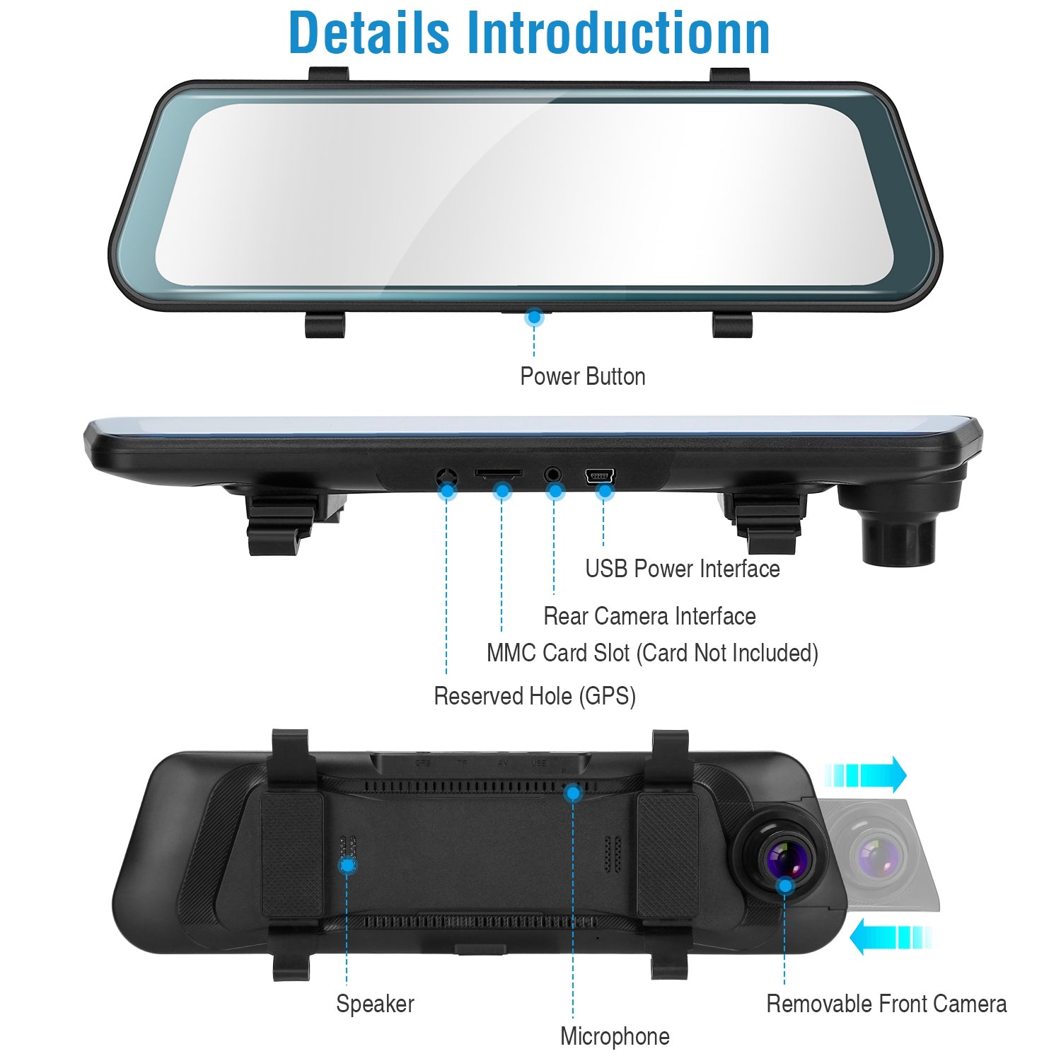 FHD 1080P Car DVR Dash Camera 9.66In Vehicle Driving Recorder w/ G Sensor