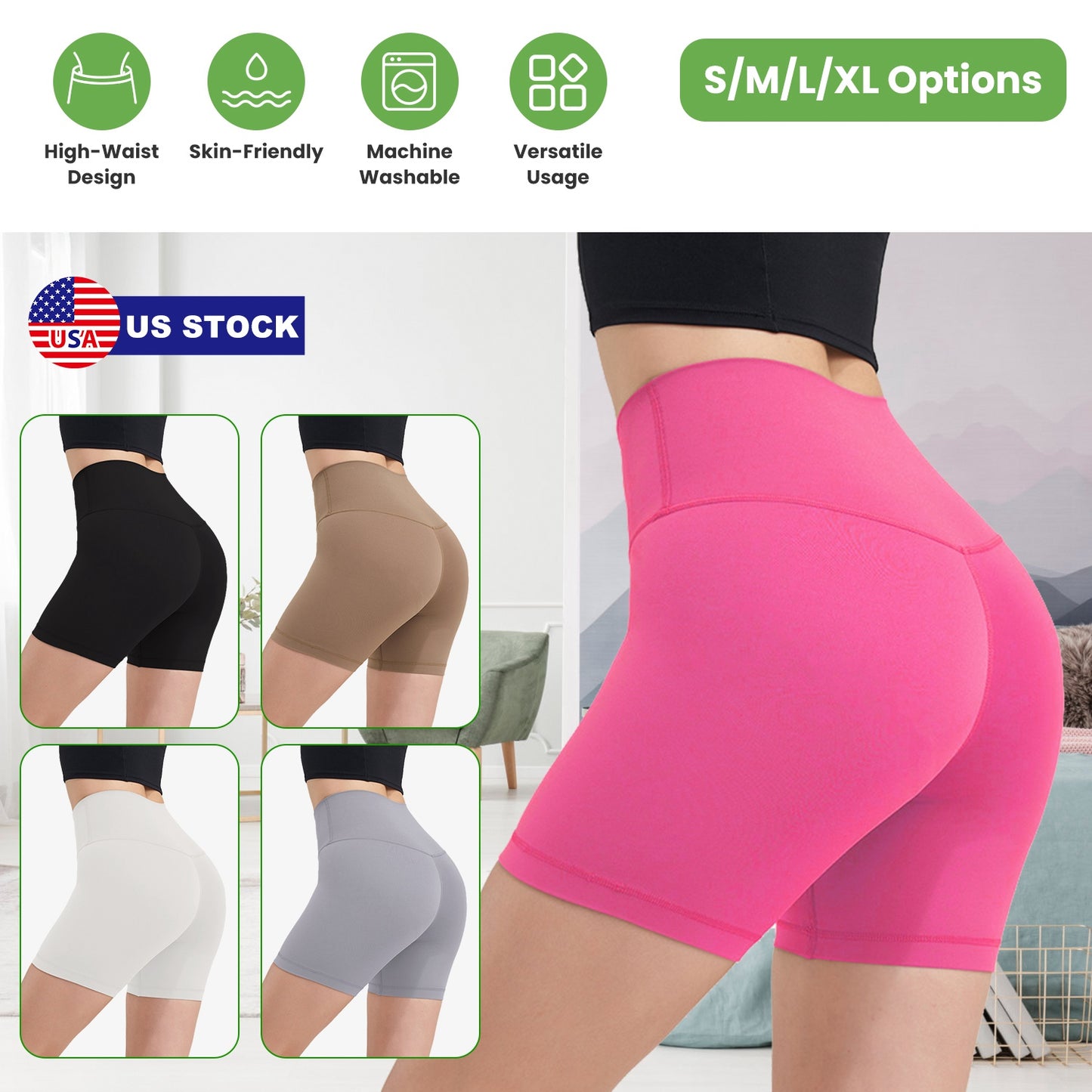 Women s High Waist Biker Shorts Tummy Control Pants Athletic Leggings Spandex