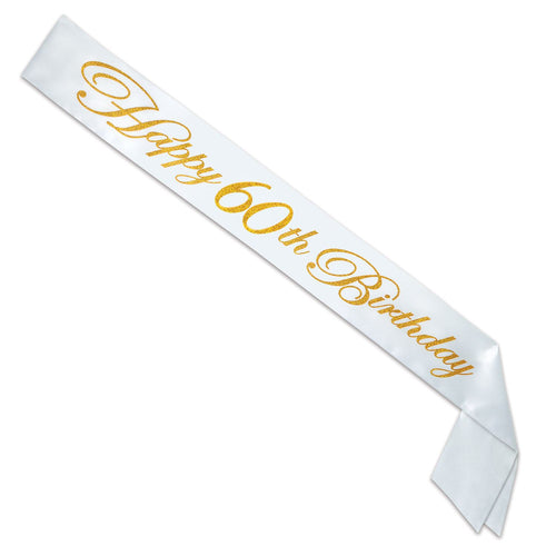 Beistle Glittered Happy 60th Birthday Satin Sash - Birthday-Age Specific
