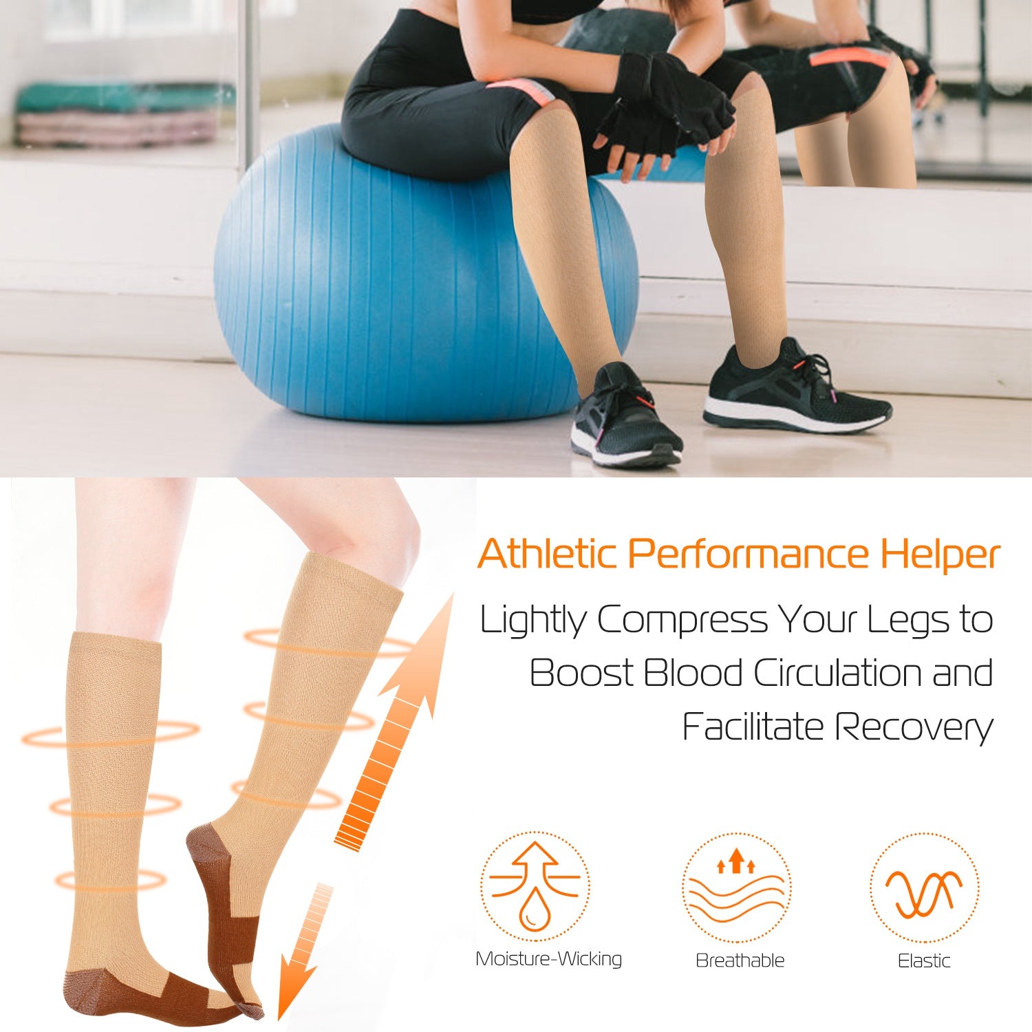 Unisex Copper Compression Socks Women Man Durable Hose Graduated Support Socks
