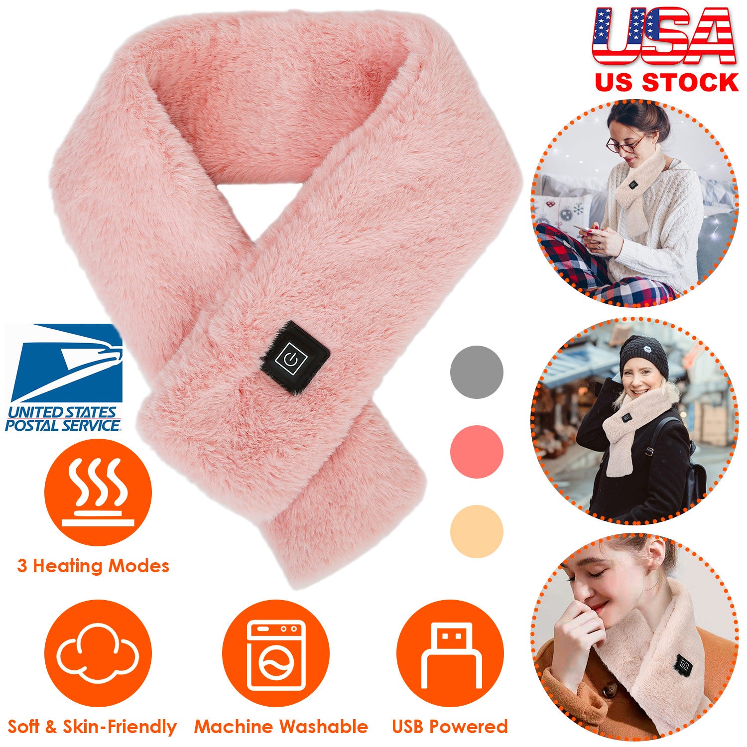 Electric Heated Scarf USB Heating Neck Wrap Unisex Winter Heated Neck Shawl