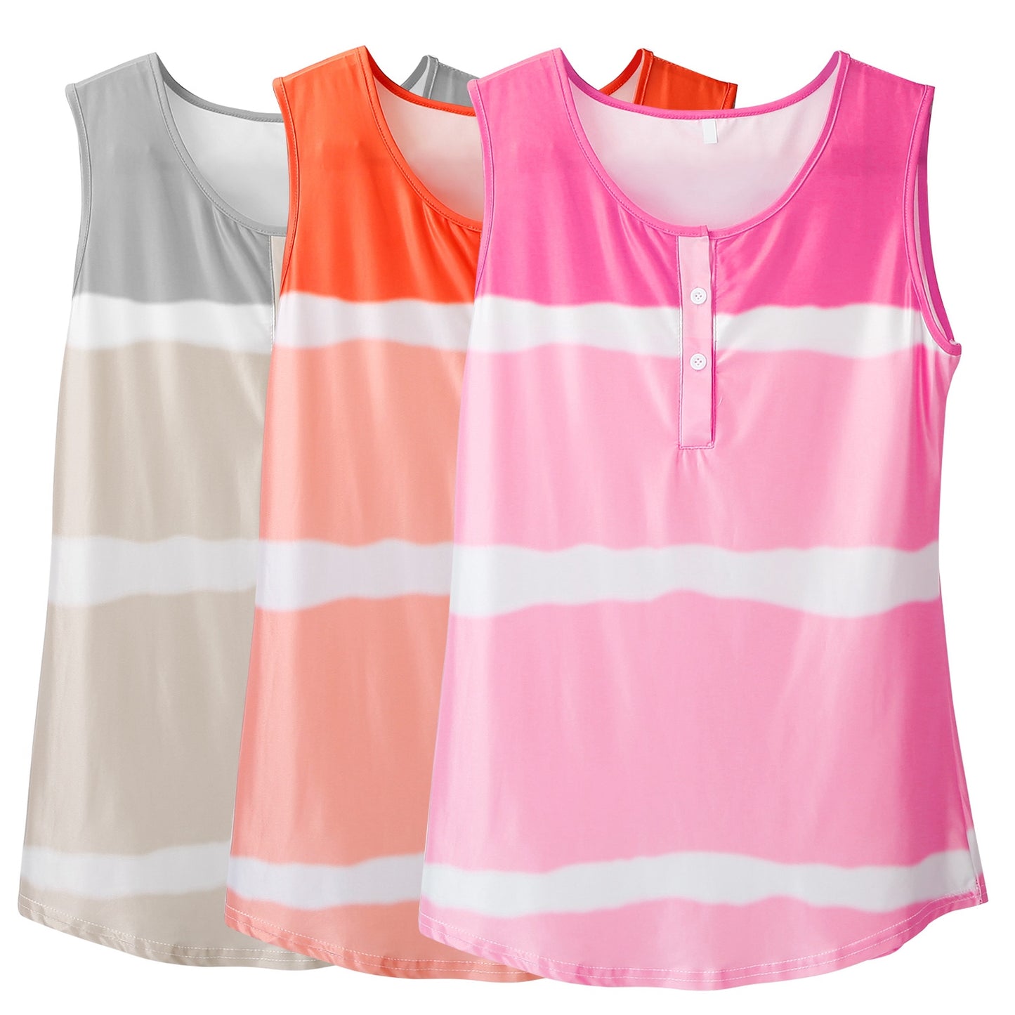 Women Tie-dye Sleeveless Tank Tops Summer Loose T Shirts Tops Button Down