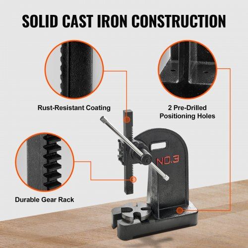 Arbor Press 3 Ton Manual Arbor Press 12.2" Maximum Height Cast Iron Heavy-dut