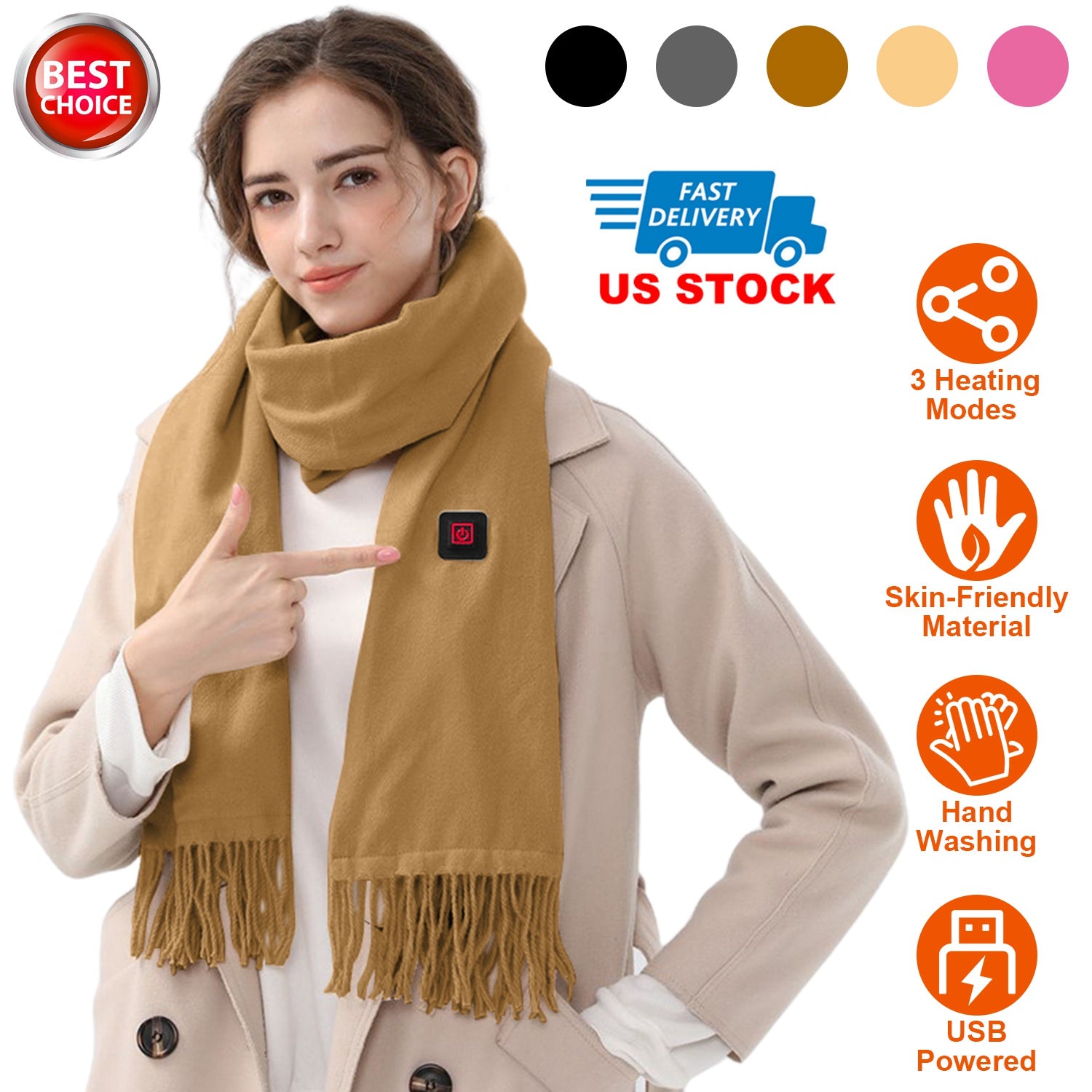 Electric Heated Winter Scarf USB Heating Neck Wrap Unisex Heated Neck Shawl