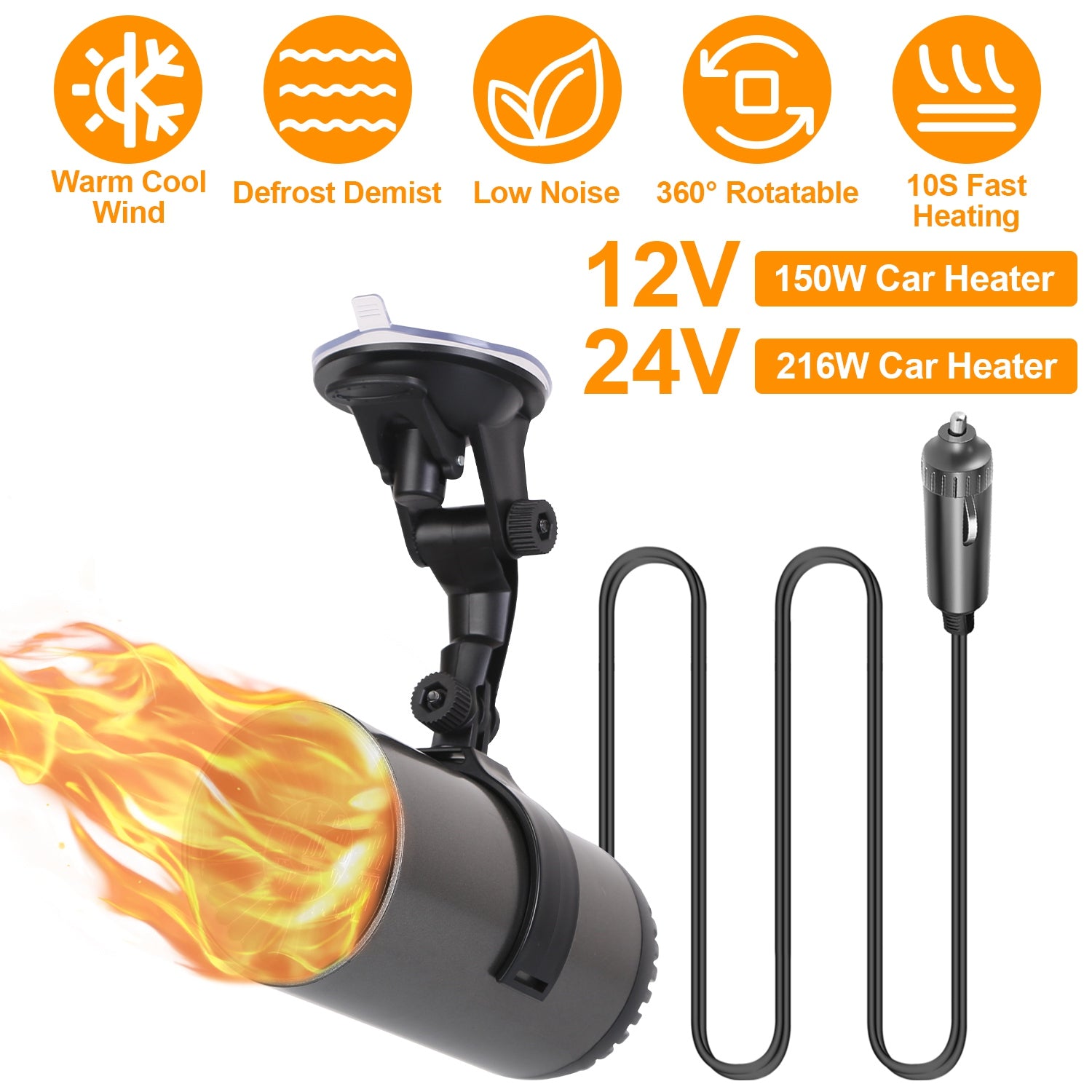 24V 216W Portable Car Heater 2 In 1 Heating Cooling Fan Rotatable Demister