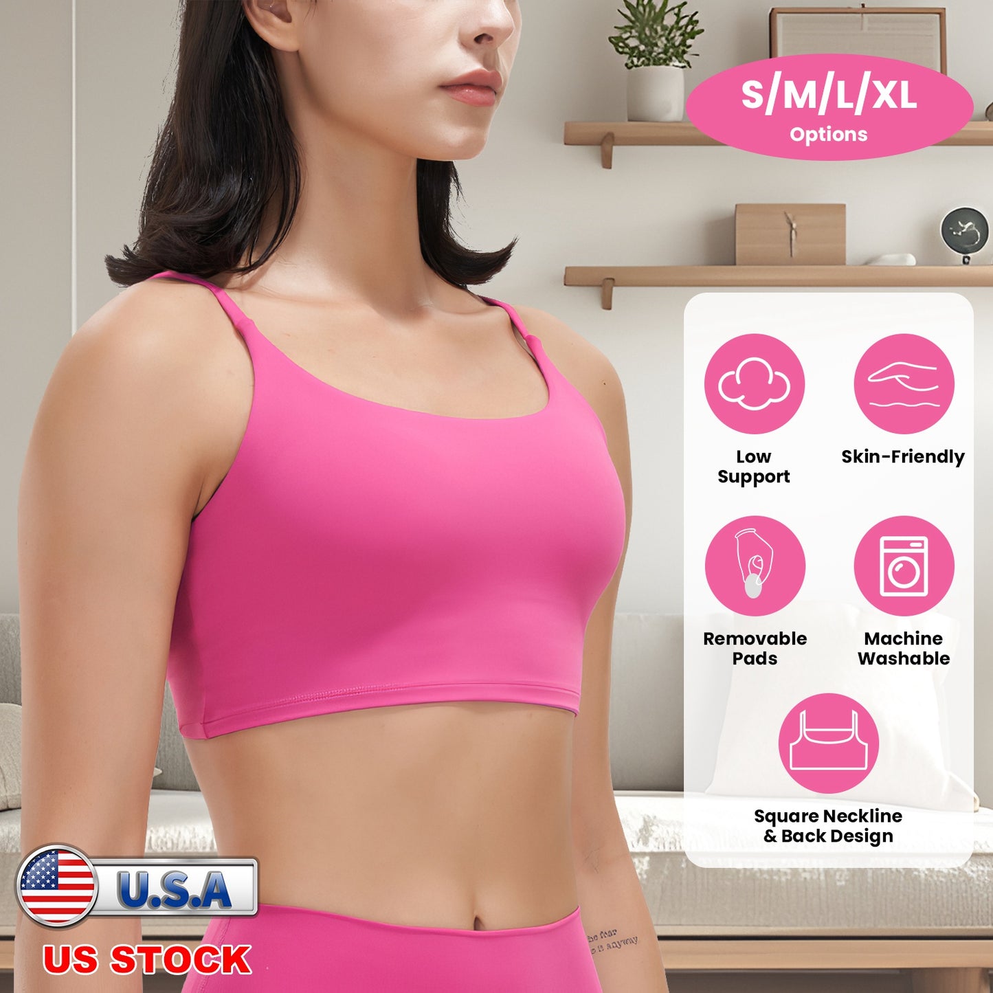 Women Strap Sport Bras Padded Strappy Crop Square Neck Low Impact Bras Sexy