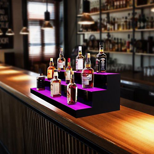 LED Lighted Liquor Bottle Display Bar Shelf RF & App Control 48" 3-Step