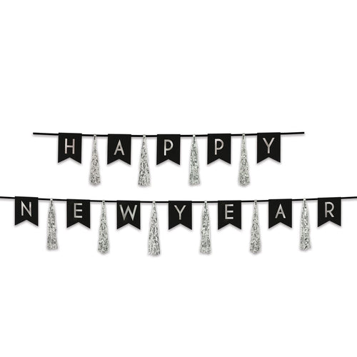 Beistle Happy New Year Tassel Streamer - Black and Silver - New Years | Party