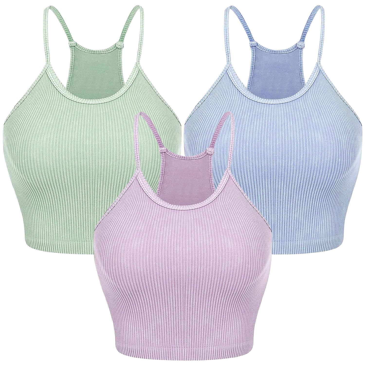 3 Pack Women Crop Basic Tank Top Ribbed Knit Sleeveless Round Neck 9 Color