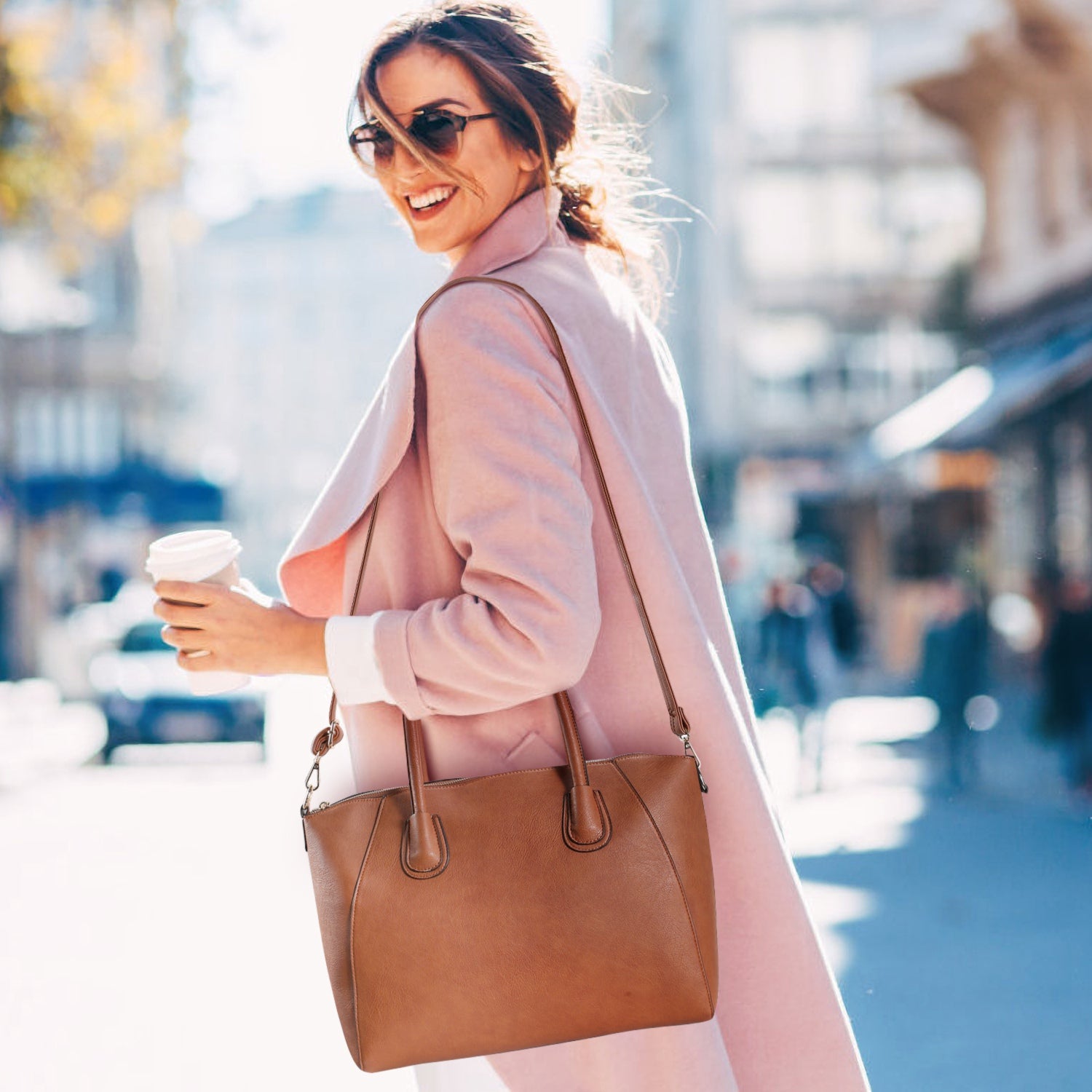 Women’s Soft Leather Handbag Tote Bags Large Shoulder Crossbody Bag 7 Cells