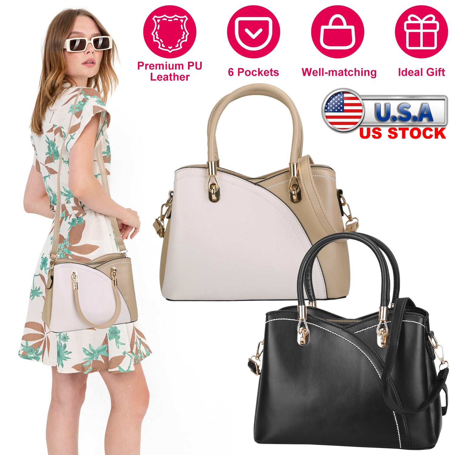 Women Handbags Chic Tote Bags for Ladies Medium-sized Leather Satchel Crossbody