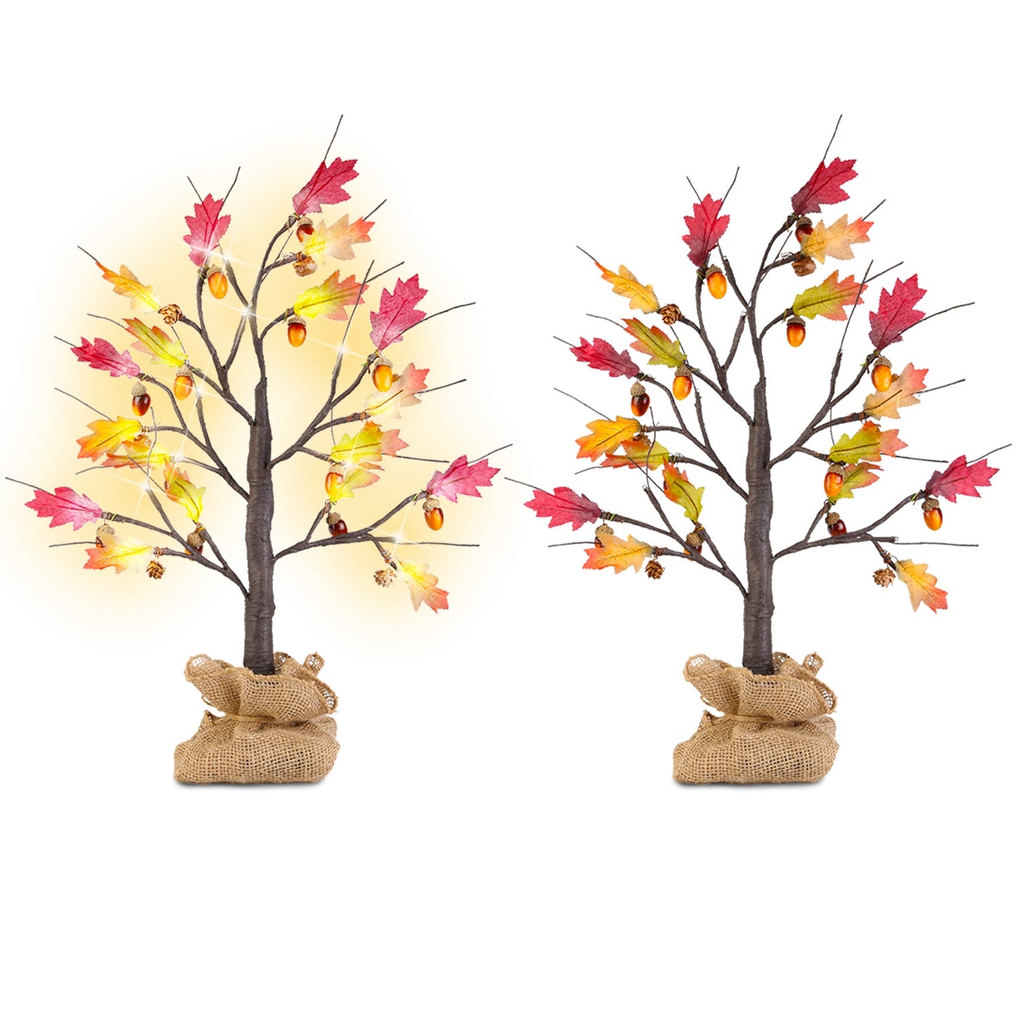 2Pcs 2FT Artificial Lighted Maple Tree With 24Pcs Warm White LED Beads 6Hrs