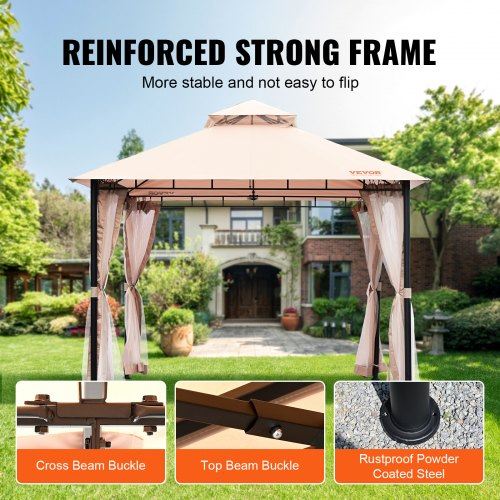 Patio Gazebo for 6-8 Person 10 x 10 FT Backyard Gazebo with Mosquito Netting