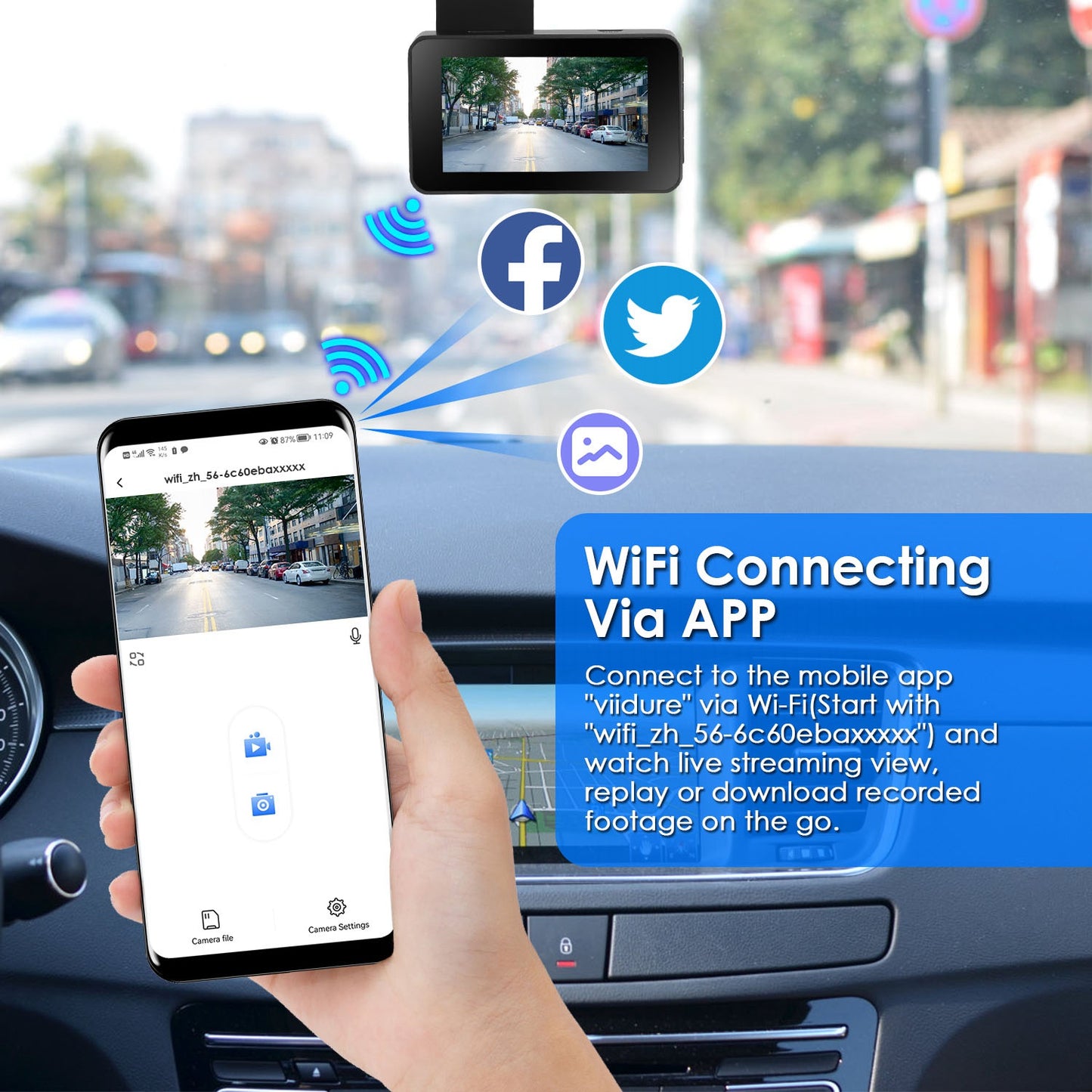 1080P Dual Lens Dash Cam Vehicle Driving Recorder Car DVR with WiFi GPS