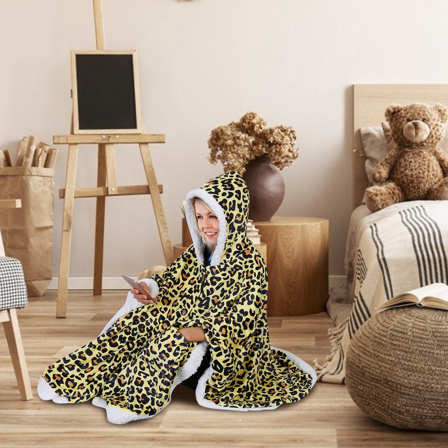 Hoodie Blanket Wrap Wearable Hoodie Snuggle Robe Sweatshirt Soft Lined Cuddle