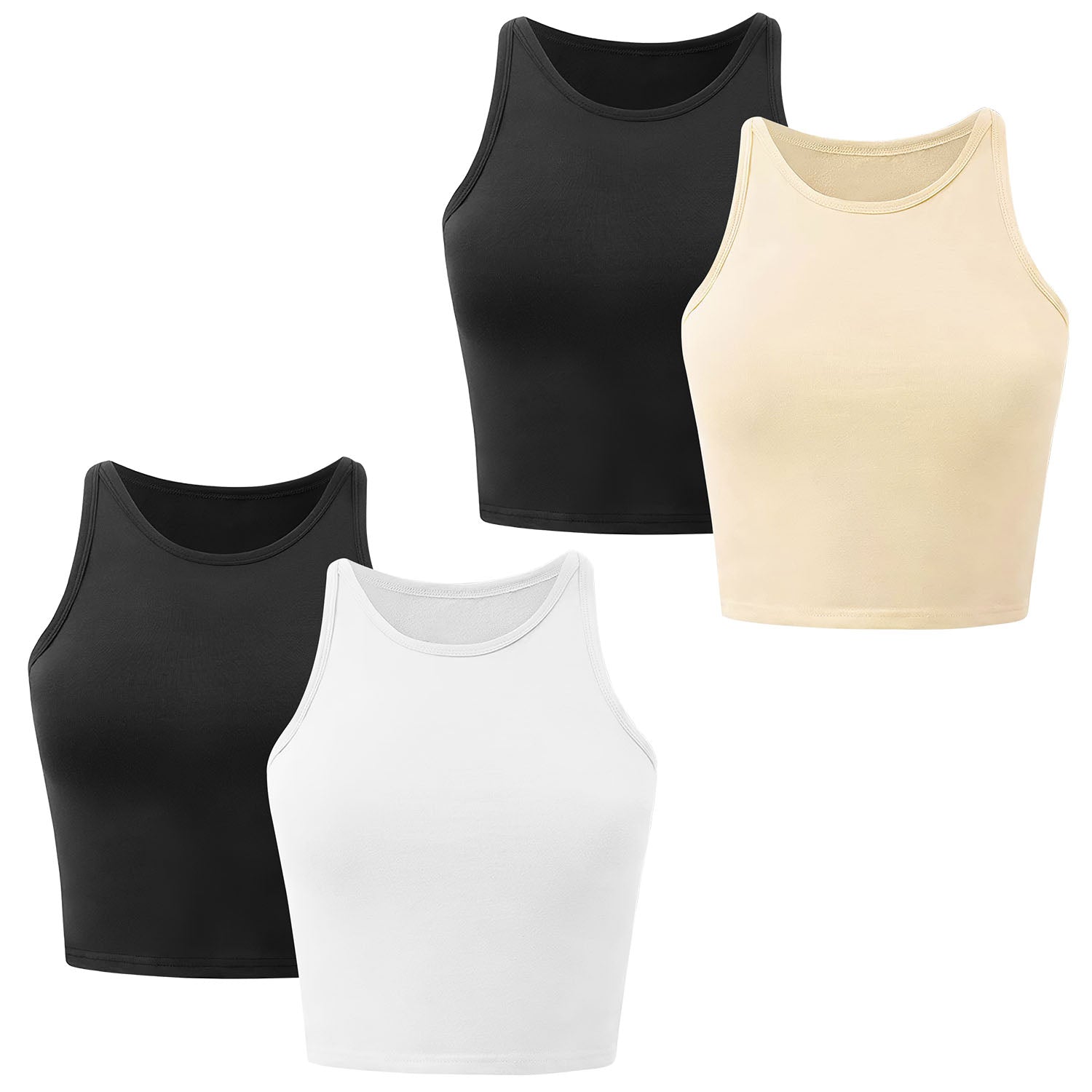 Women Sleeveless Cropped Tank Top High Neck Crop Racer Back Workout Top Machine
