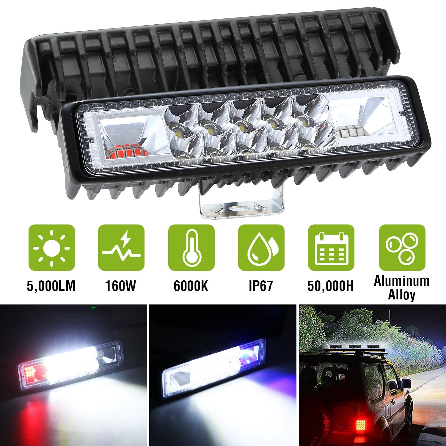 6" LED Light Bar 160W 5000lm Offroad Driving Spot Lights Work Light Pods IP67
