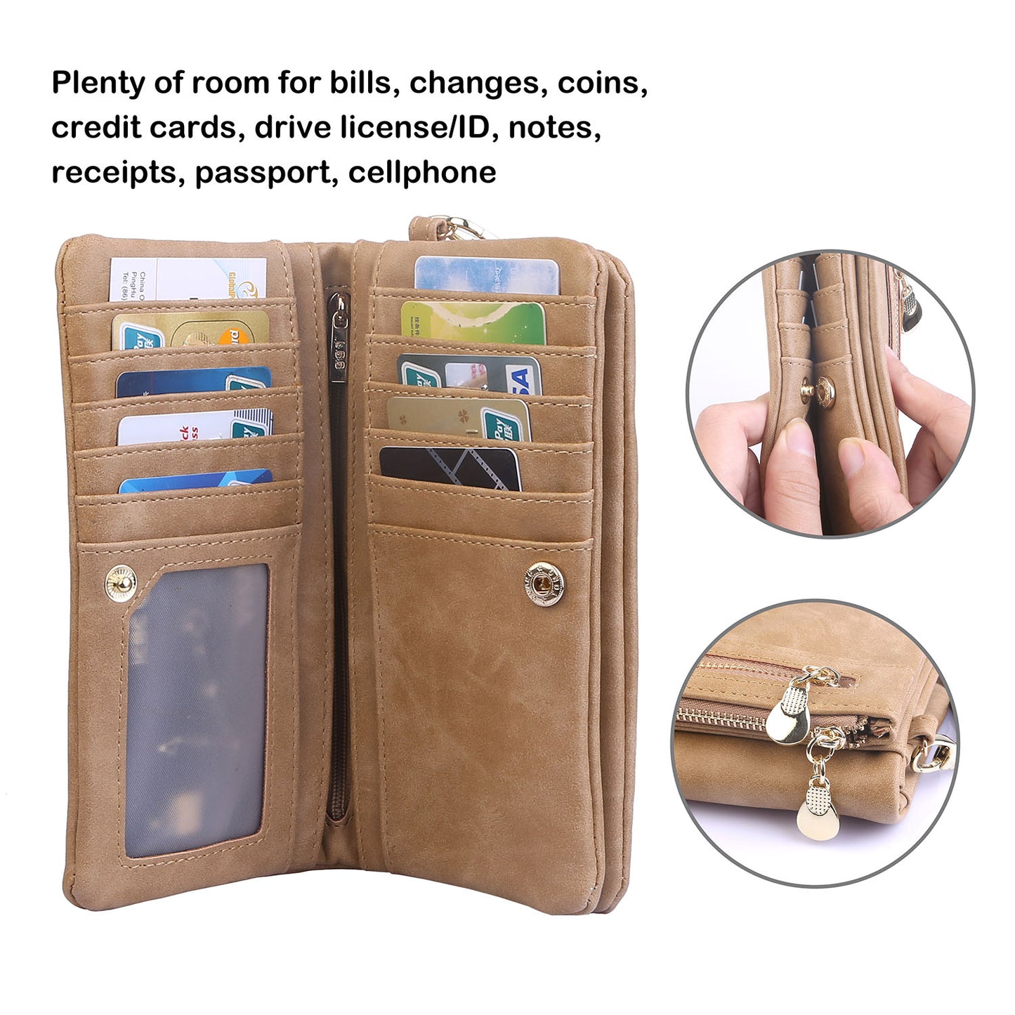 Luxury Women’s Leather Clutch Wallet Card Holder Phone Case Purse Apparel &