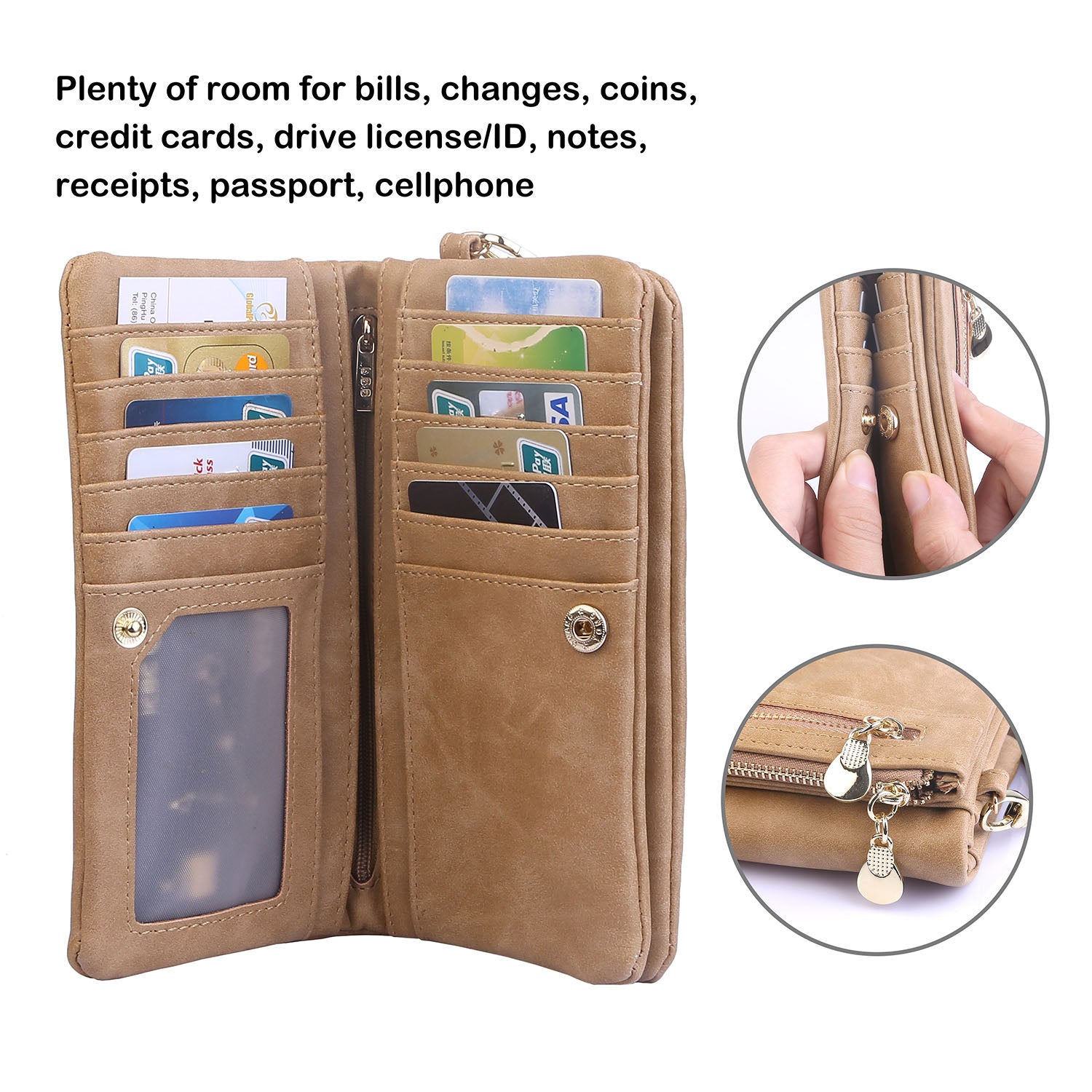 Luxury Women’s Leather Clutch Wallet Card Holder Phone Case Purse Apparel &