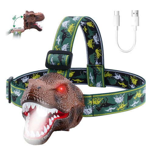 Dinosaur Headlamp Kids Headlight Dinosaur Flashlight with Realistic Roar Sound