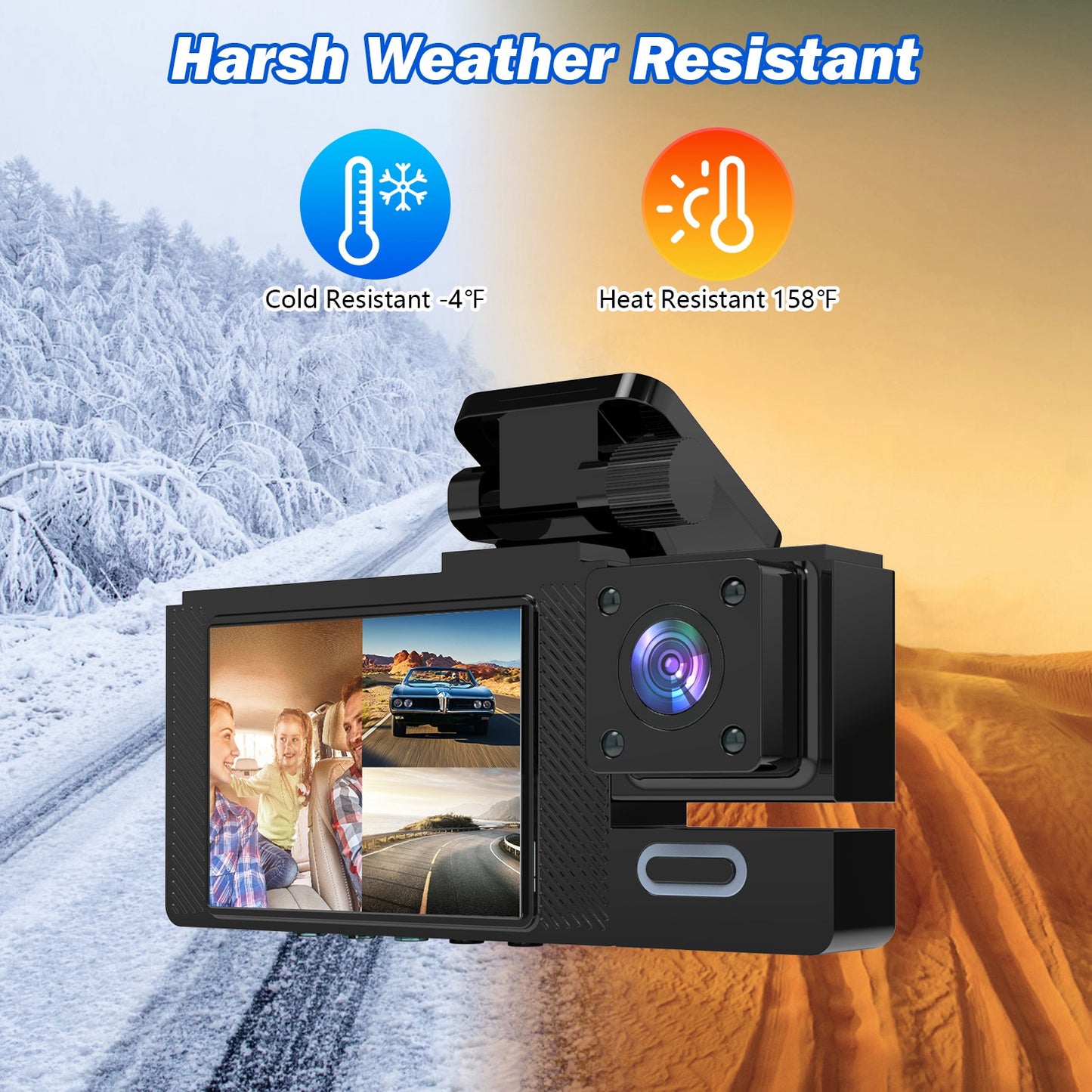 WiFi FHD 1080P Car Dash Cam 3 Channels Front Rear Inside Dash Camera with Loop