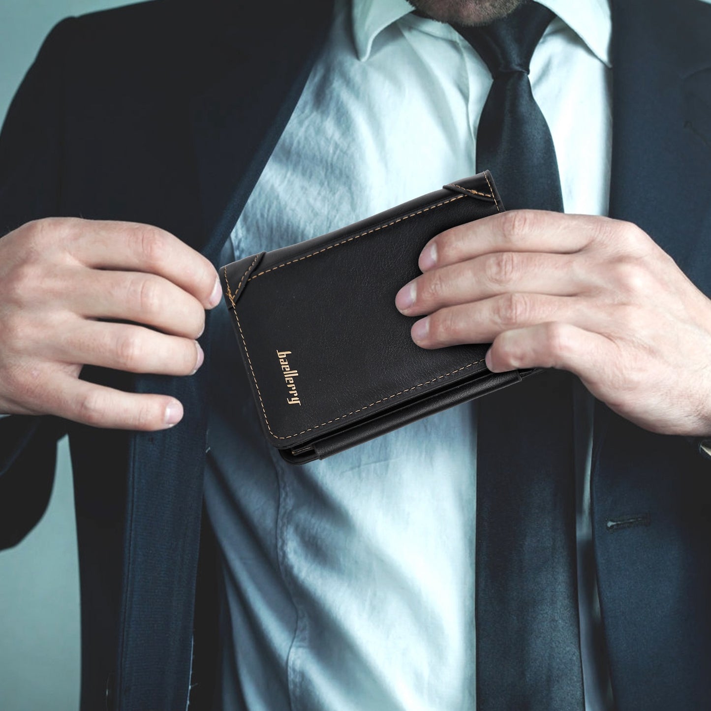 Men’s Leather Wallet ID Card Holder Purse Trifold Clutch Money Zipper with ID